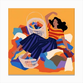 Illustration Of A Woman Laying In The Laundry Canvas Print