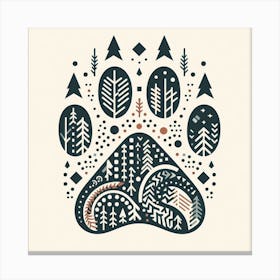 Scandinavian style, Bears footprint with forest Canvas Print