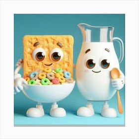 Best Friends Milk And Cereals 3d Illustration Canvas Print