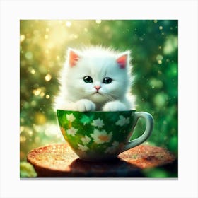 White Kitten In A Teacup 1 Canvas Print