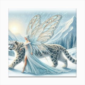 Fairy walking with a white leopard Canvas Print