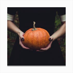 Woman Holding A Pumpkin Canvas Print