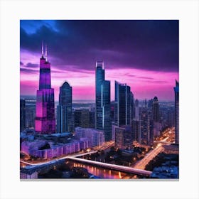 Chicago Skyline At Dusk 1 Canvas Print