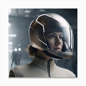 Create A Cinematic Apple Commercial Showcasing The Futuristic And Technologically Advanced World Of The Woman In The Hightech Helmet, Highlighting The Cuttingedge Innovations And Sleek Design Of The Helmet An (7) Canvas Print