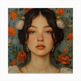 Asian Girl With Flowers 1 Canvas Print