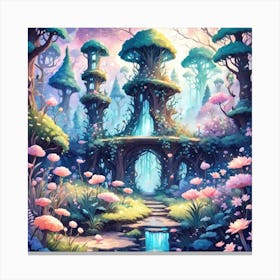 A Fantasy Forest With Twinkling Stars In Pastel Tone Square Composition 366 Canvas Print