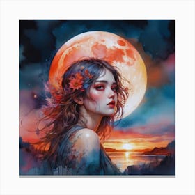 Moon And The Girl 1 Canvas Print