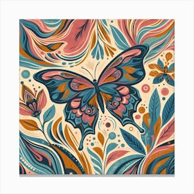 Colourful Block Print Butterfly Abstract IV Canvas Print