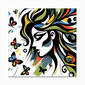 Colourful Portrait with Butterfly Abstract Canvas Print