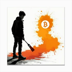 Bitcoin Man Holding A Rake Canvas Print