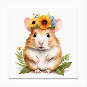 Floral Baby Hamster Nursery Illustration (29) Canvas Print