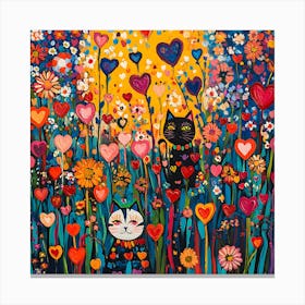 Abstract painting of a cat in a flower field 15 Canvas Print