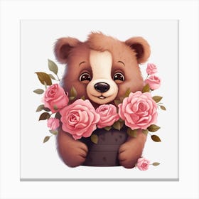 Teddy Bear With Roses 16 Canvas Print