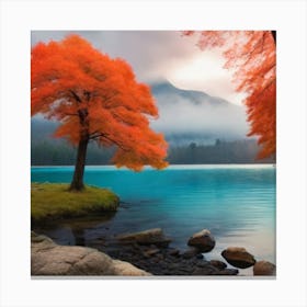 Autumn Trees By The Lake Canvas Print