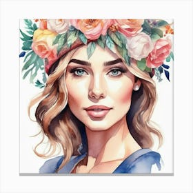 Watercolor Girl With Flowers 1 Canvas Print