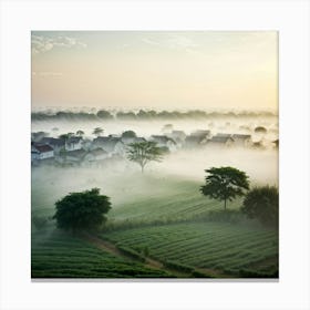 Fog Draping Over An Undulating Landscape Where Nature Meets Urban Sprawl Intertwining Villages And Canvas Print