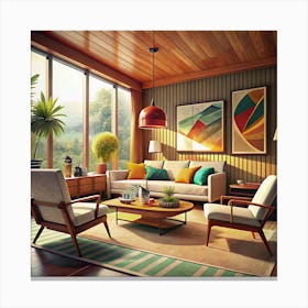 Mid Century Modern Living Room Interior Canvas Print