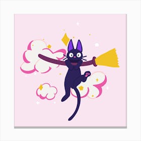 Black Cat With A Broom Canvas Print