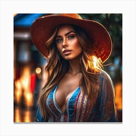 Beautiful Woman In A Hat 2 Canvas Print