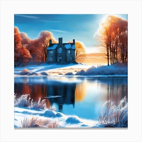Lake House in Winter Snow Canvas Print