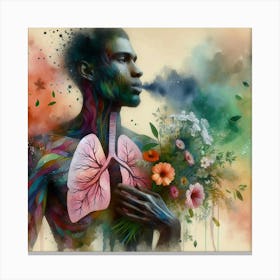 Man With Lungs And Flowers Canvas Print