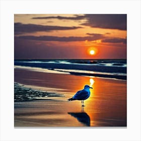 Seagull On The Beach At Sunset 2 Canvas Print