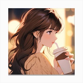 Anime Girl Drinking Coffee 1 Canvas Print