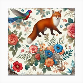 Fox And Flowers Canvas Print