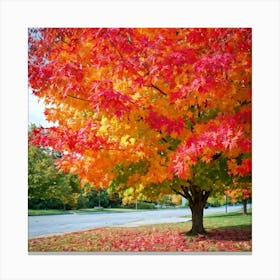 Anecdote Of An Autumnal Oak Tree Bathed In Brilliant Violet Hues In A Mid September Setting Leaves (4) Canvas Print