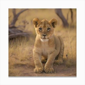 Lion baby in the savannah Canvas Print