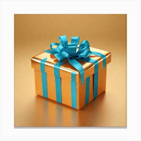 Gold Gift Box With Blue Ribbon 2 Canvas Print