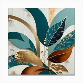 Abstract Leaves In Blue And Gold 1 Canvas Print