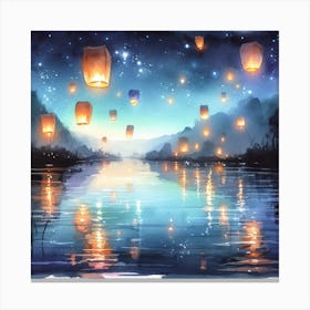 Night Sky With Lanterns Canvas Print