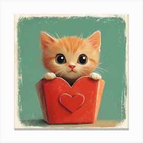 Cute Cat Peeking from Heart Gift Box 1 Canvas Print