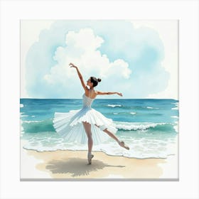 Elegant Ballet In Watercolor With Tranquil Ocean View 1 Canvas Print