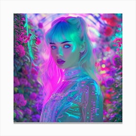 Neon Girl In A Garden Canvas Print