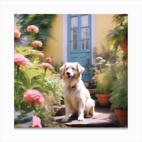 Golden Retriever In The Garden Canvas Print