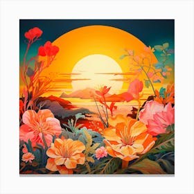 Sunset With Flowers,Beautiful floral composition Canvas Print