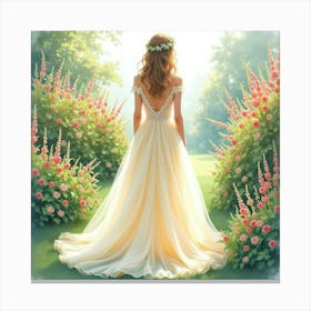 Elegant Dress Watercolor, Amidst A Lush, Dreamy Garden 1 Canvas Print