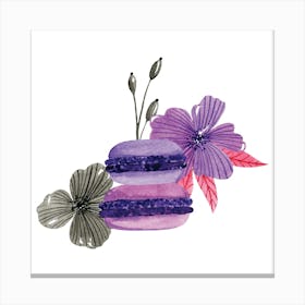 Purple Macarons And Flowers Canvas Print
