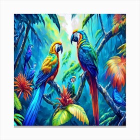 Parrots In The Jungle 4 Canvas Print