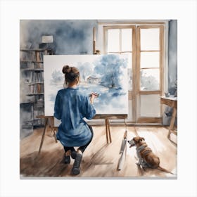 Watercolor Of A Woman Painting Canvas Print