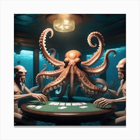 Octopuses Playing Poker Underwater Canvas Print