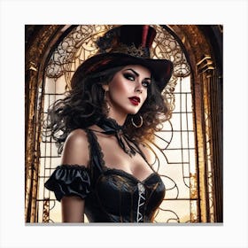 Steampunk Beauty with Hat Canvas Print