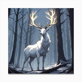 A White Stag In A Fog Forest In Minimalist Style Square Composition 32 Canvas Print