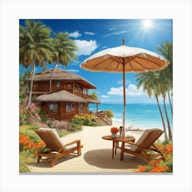 Beach House With Umbrella 1 Canvas Print