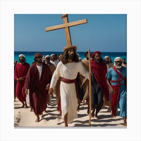 Jesus Walking On The Beach Canvas Print