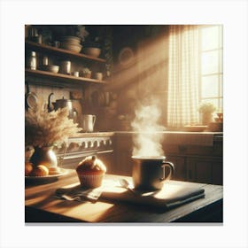 Kitchen With A Cup Of Coffee Canvas Print