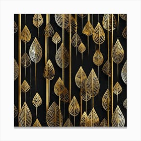 Gold Leaves On Black Background Canvas Print