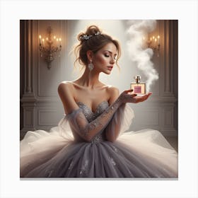 Beautiful Woman Holding Perfume Bottle Canvas Print